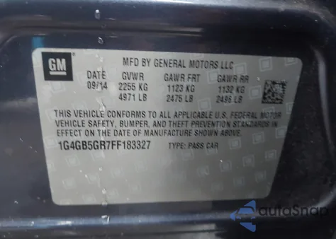 2015 Buick Lacrosse Leather из США, поврежденный, VIN 1G4GB5GR7FF183327